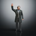 Male Character in Formal Suit With Tie and Overcoat Waving Hand