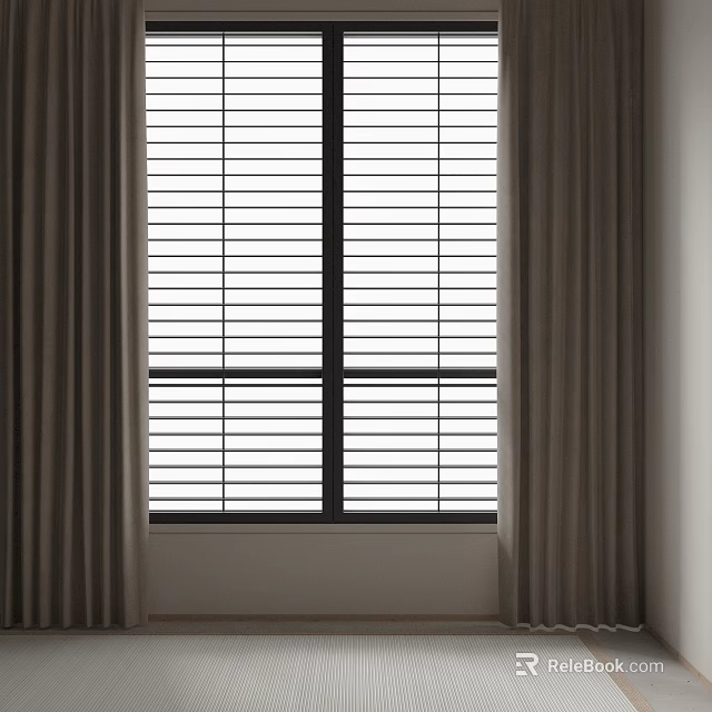 Modern Window Curtains With Light Filtering Blinds And Neutral Side Panels 3d model