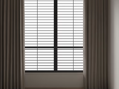 Modern Window Curtains With Light Filtering Blinds And Neutral Side Panels 3d model