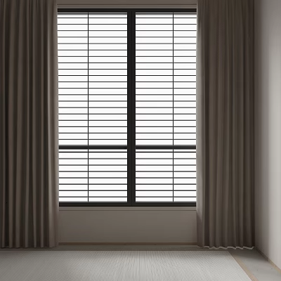 Modern Window Curtains With Light Filtering Blinds And Neutral Side Panels 3d model