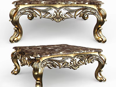 Elegant Ornate Coffee Table With Golden Carved Legs And Marble Top Design 3d model
