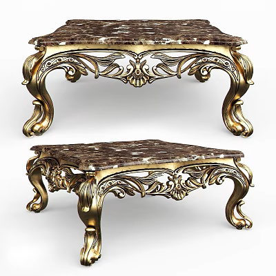 Elegant Ornate Coffee Table With Golden Carved Legs And Marble Top Design 3d model