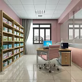Modern Office Room With Bookshelves Computer Desk Pink Chair And Indoor Plant