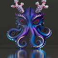 Vibrant Violet Blue Octopus Masks With Curled Tentacles Coral Like Decorations On Reflective Surface