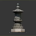 Traditional Stone Pillar With Multi Tiered Structure And Pagoda Style Top Carved Base Design
