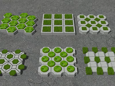 Modular Ecological Paving Tiles with Grass in Various Geometric Shapes 3d model