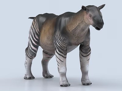 Unique Striped Prehistoric Creature 3D Model With Thick Body And Zebra Like Patterns 3d model