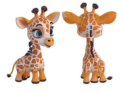Cute Cartoon Giraffe Toy With Front And Back Spotted Design Views 3d model