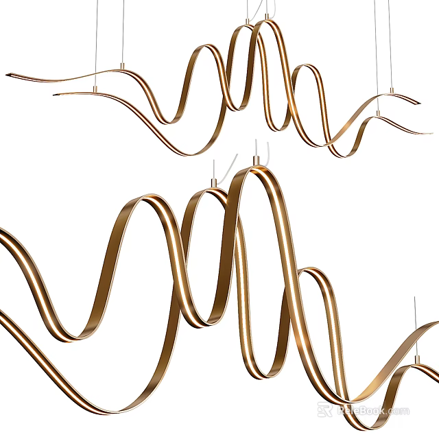 Elegant Modern Golden Spiral Curved Chandelier Design For Stylish Interior Spaces 3d model 