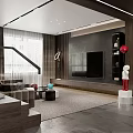 Modern Dining Kitchen Interior With Marble Countertop Island Dark Cabinets Chairs And Dried Flowers Vase