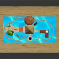 Wooden Tabletop Play Scene With Blue Area Colorful Trees Towers Boats And Fountain