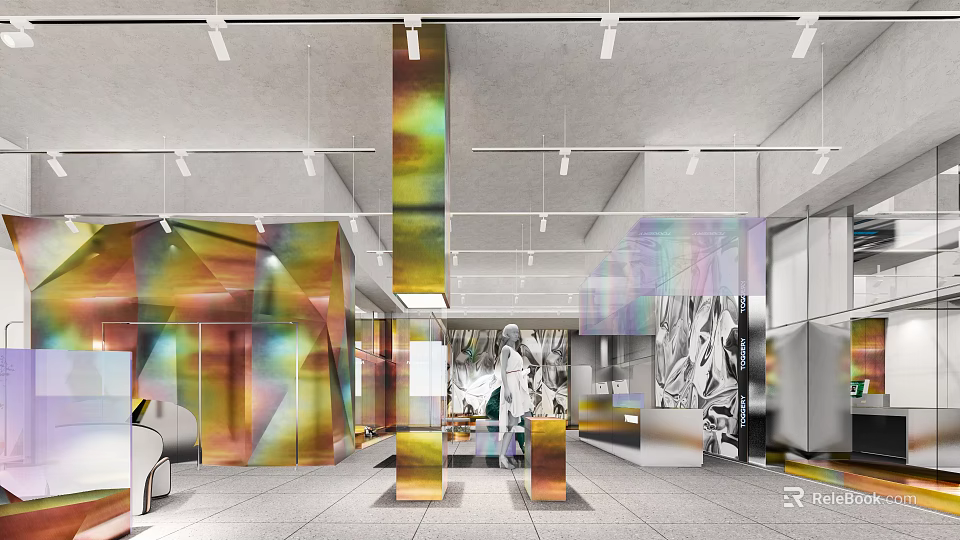 Modern Fashion Clothing Store With Colorful Interior Decor And Fashion Display Areas 3d model 