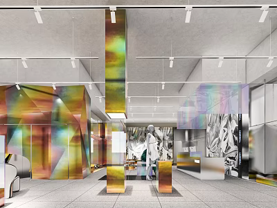 Modern Fashion Clothing Store With Colorful Interior Decor And Fashion Display Areas 3d model