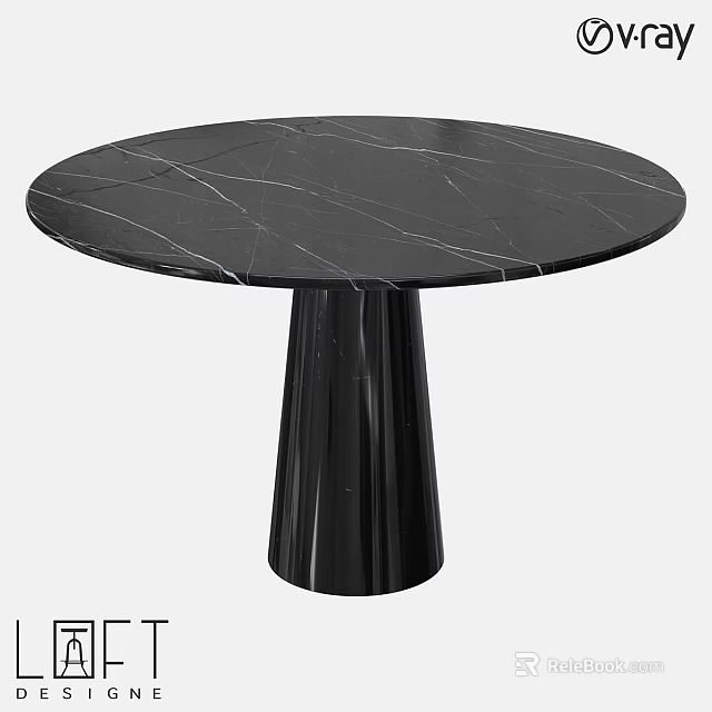 Modern Functional Round Table With Black Marble Top And Column Base 3d model
