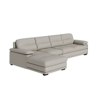Modern Light Beige Leather Sectional Sofa With Chaise Lounge For Living Room 3d model