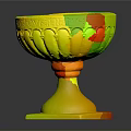 Carved Stone Pedestal Bowl With Decorative Edge And Square Base
