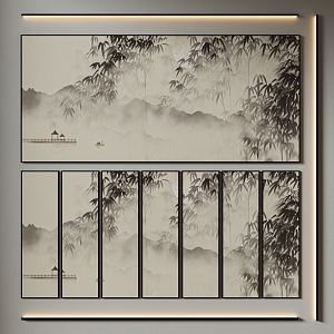 Mural cloth wall painting background wall decorative painting bamboo decorative painting 3d model