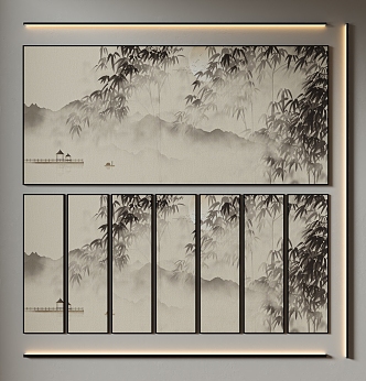 Mural cloth wall painting background wall decorative painting bamboo decorative painting 3d model