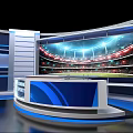 Modern Sports Broadcast Studio With Large Screen And Blue Design