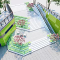 Outdoor Staircase Design With Green Plant Beds Steps And Seating Areas