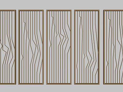Modern Wooden Room Dividers With Geometric Line Patterns For Home Interior 3d model