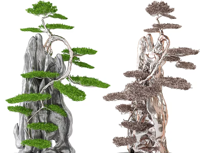 Artistic Garden Bonsai Ornaments With Greenery And Rock Formations Design 3d model