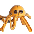 Yellow Octopus Shaped Playground Equipment With Round Windows And Tentacle Slides