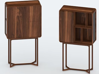 Modern Wooden Sideboard With Metal Legs Doors And Open Shelves Design 3d model