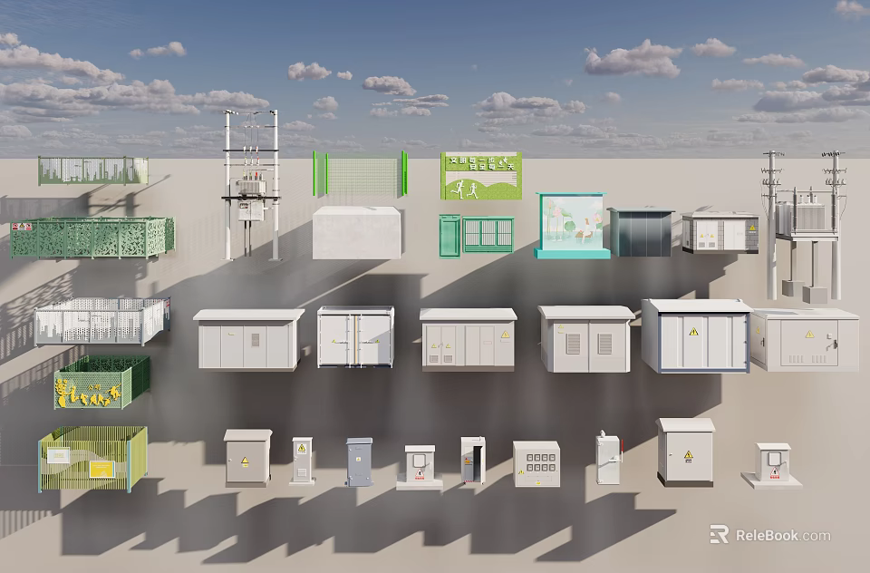 Collection Of Diverse Architectural Models With Green White Structures And Shadows 3d model