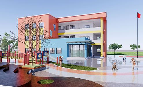 modern kindergarten building 3d model