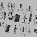 Various Types of Sports Equipment Including Weight Benches Dumbbells Treadmills And Fitness Racks