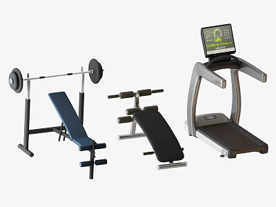 Home Gym Sports Equipment Including Barbell Adjustable Bench And Treadmill 3d model