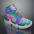 High Top Multicolored Shoes With Colorful Patterns Gray Laces And White Sole
