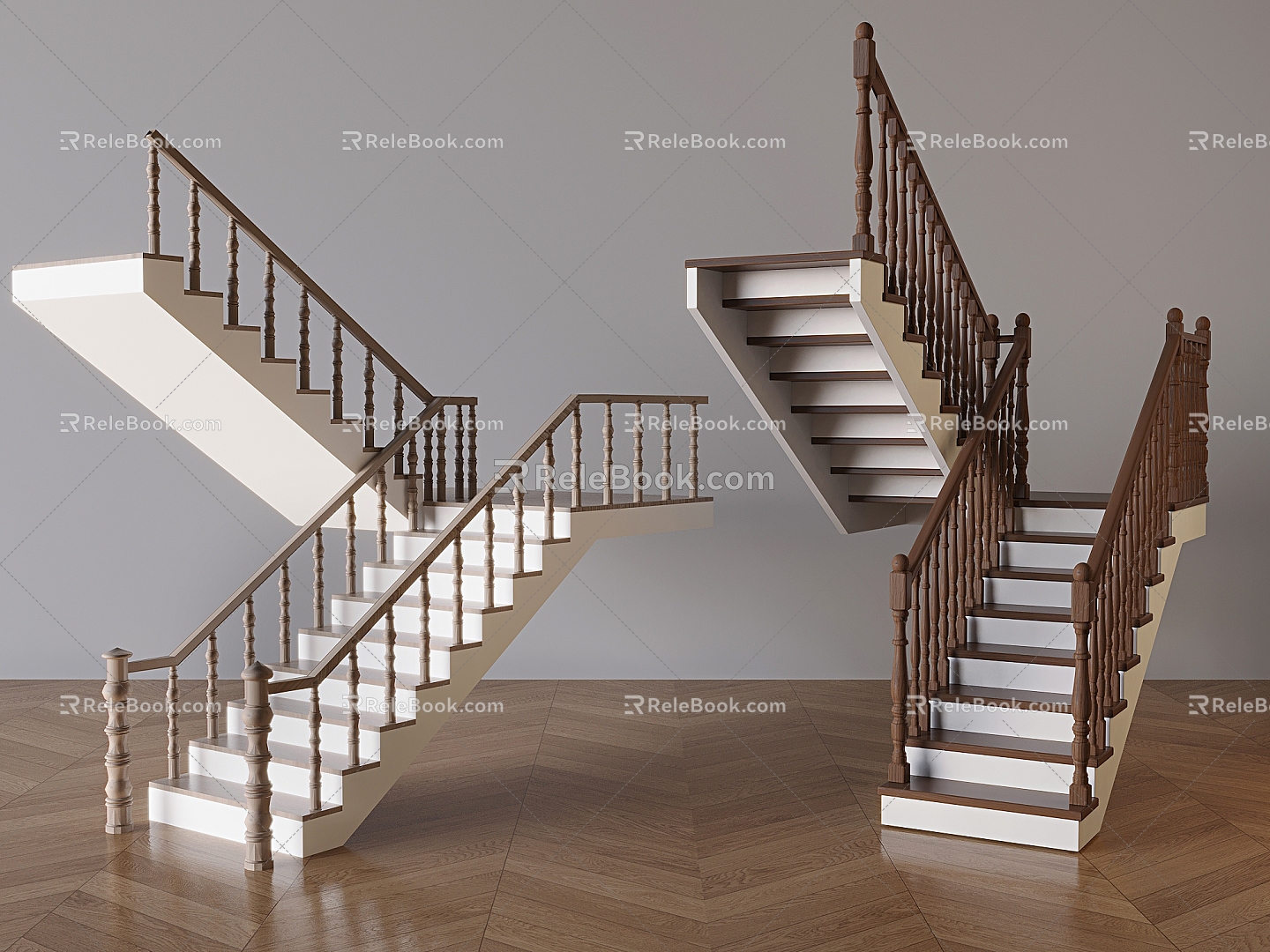 Antique Style Aquarius Column Stairs Solid Wood Corner Stairs Stairs Steps Cascade 3d model