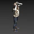 Game Character Girl Scratching Hair Wearing White Sweater Blue Ripped Jeans And Blue Shoes