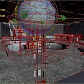 Cartoon Scene Of Futuristic Control Room With Round Console Chairs Large Screen And Hexagonal Floor