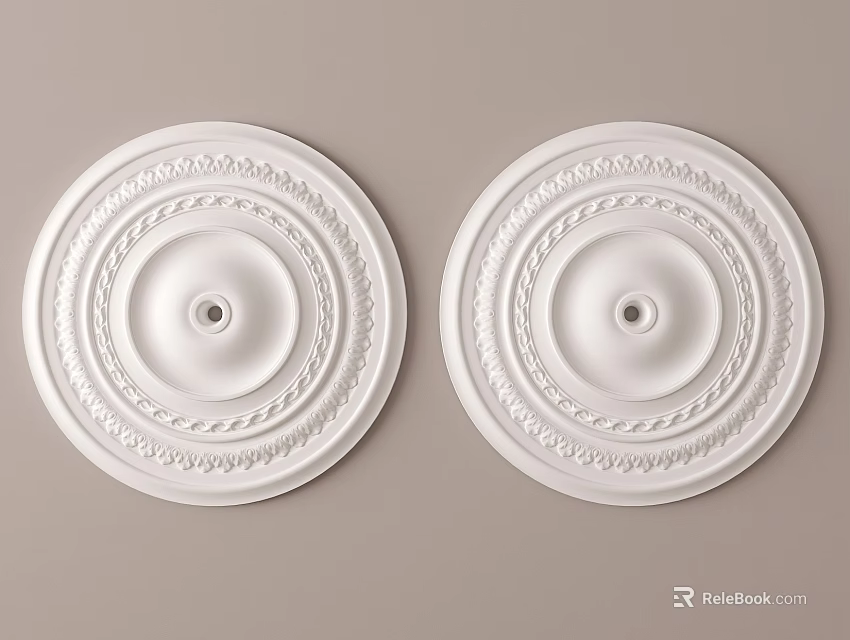 White Round Carved Ceiling Decorations With Ornate Patterns And Elegant Design 3d model 