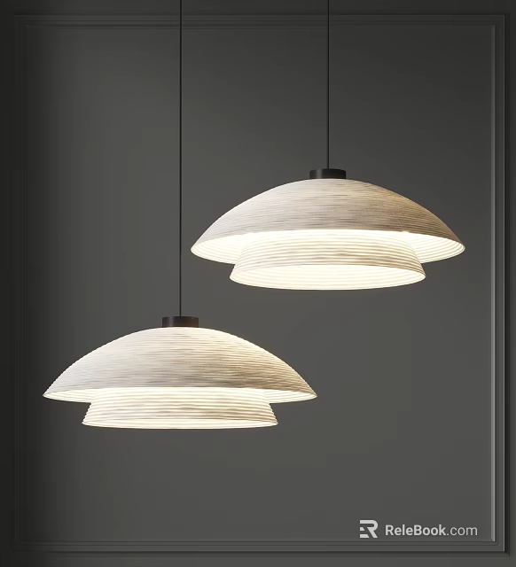Modern Minimalist Pendant Lights With Textured White Double Layers And Soft Glowing Effect 3d model 