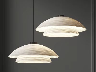 Modern Minimalist Pendant Lights With Textured White Double Layers And Soft Glowing Effect 3d model