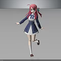 Pink Haired Anime Character in Blue White School Uniform with Running Pose 3D Render