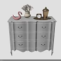 White Wooden Dresser With Drawers And Decorative Pink Swan Vase Clock Gold Container