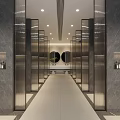 Modern Hotel Bathroom Interior With Marble Walls Double Mirrors And Recessed Lighting
