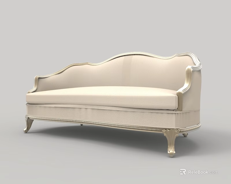 Elegant Beige Multi Seat Sofa With Silver Carved Frame And Comfortable Upholstery 3d model 