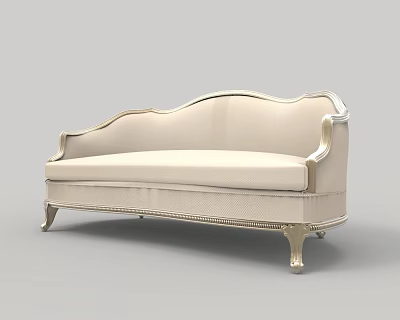 Elegant Beige Multi Seat Sofa With Silver Carved Frame And Comfortable Upholstery 3d model