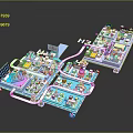 Detailed 3D Model Layout of Complex System with Colored Modules and Pipelines