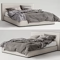 Modern Double Bed With Light Colored Frame Gray Comforter Plaid Blanket And Pillows