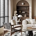 Modern Elegant Living Room Interior With Beige Sofa Round Coffee Table And Chandelier