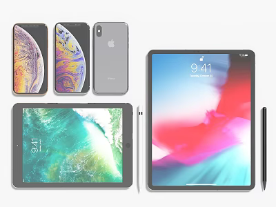 Latest Smartphones and Tablets Digital Devices with Colorful Screens and Stylus Pen 3d model