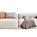 Cozy Beige Fabric Two Seater Sofa With Plaid Cushions And Blanket