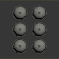 Six White Spherical Water Tanks With Metal Support Structures On Gray Background